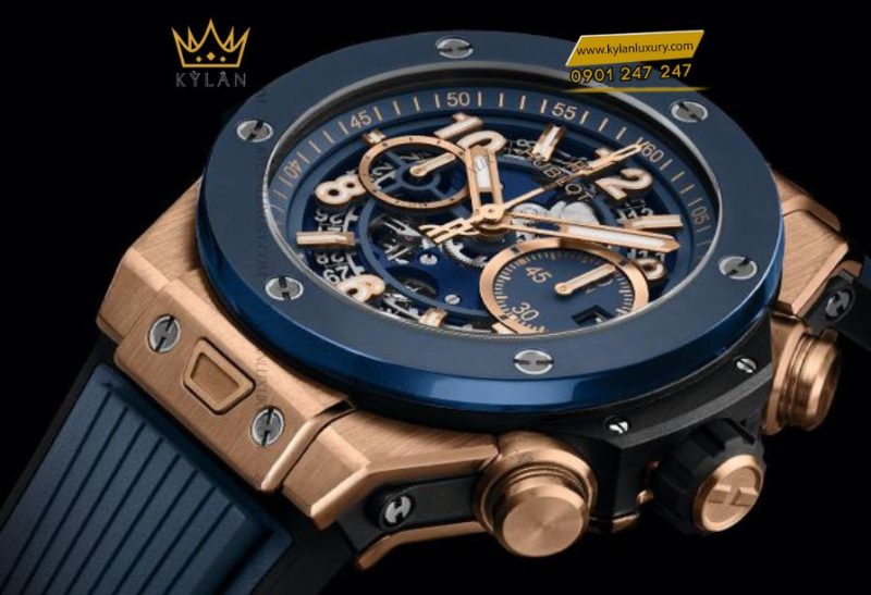 Vỏ vàng King Gold và vành gốm xanh lam của Hublot Big Bang Unico King Gold Blue Ceramic 42mm tạo nên vẻ tương phản độc đáo.