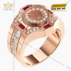 Nhẫn Rolex vàng hồng nguyên khối Au750 đính kim cương và đá ruby đỏ