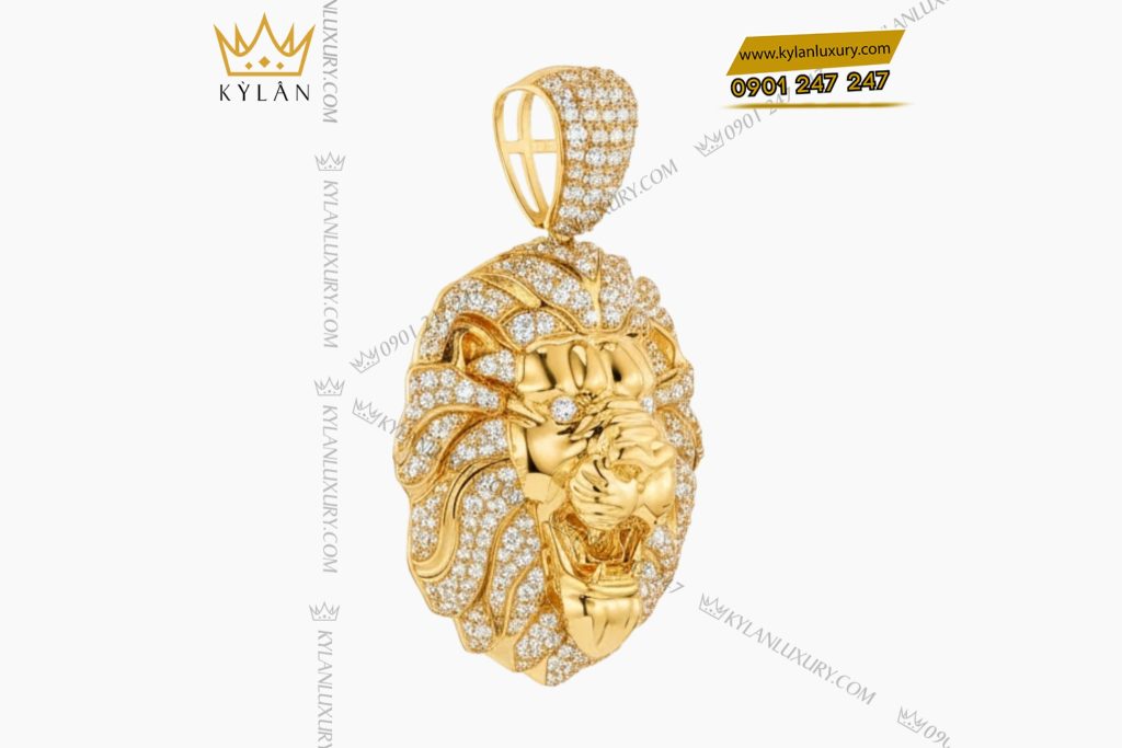 Mặt dây chuyền sư tử vàng nguyên khối Au750 đính kim cương 10 Kỳ Lân Luxury 4 93 Mặt dây chuyền sư tử vàng nguyên khối Au750 đính kim cương