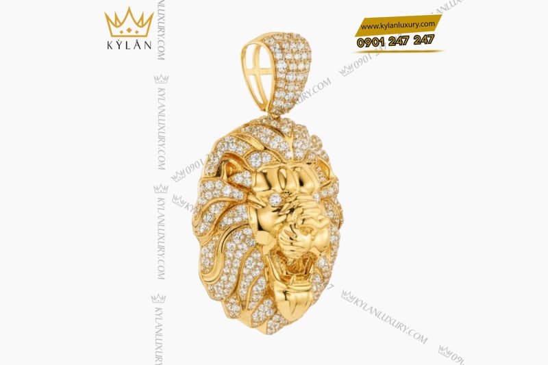 Mặt dây chuyền sư tử vàng nguyên khối Au750 đính kim cương