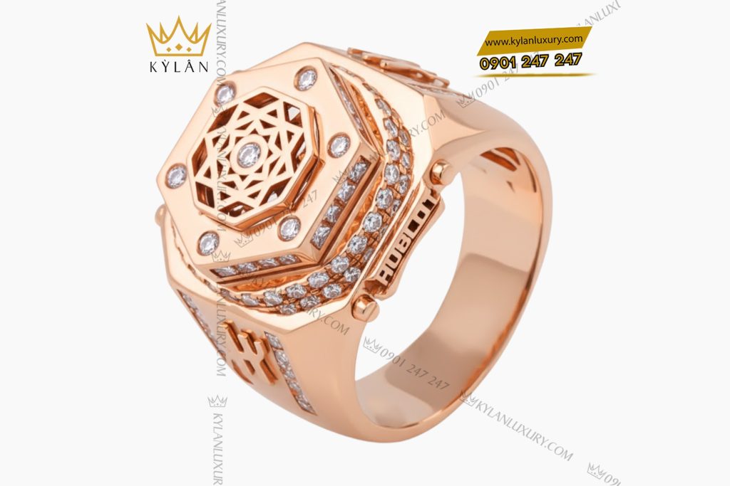 Kỳ Lân Luxury 4 95 Nhẫn Hublot vàng hồng nguyên khối Au750 đính kim cương