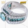 Nhẫn nam vàng trắng nguyên khối Au750 đính kim cương & đá xanh lục