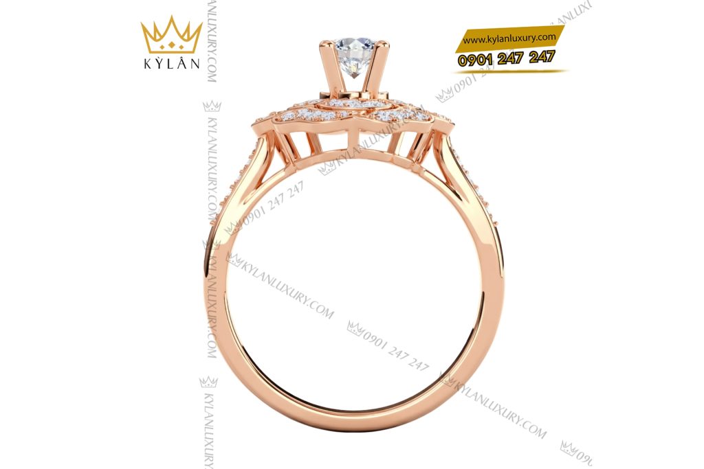 Nhẫn nữ vàng hồng nguyên khối Au750 đính kim cương 