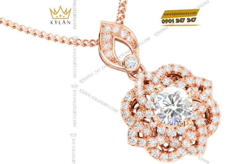 Dây chuyền vàng hồng Au750 đính kim cương