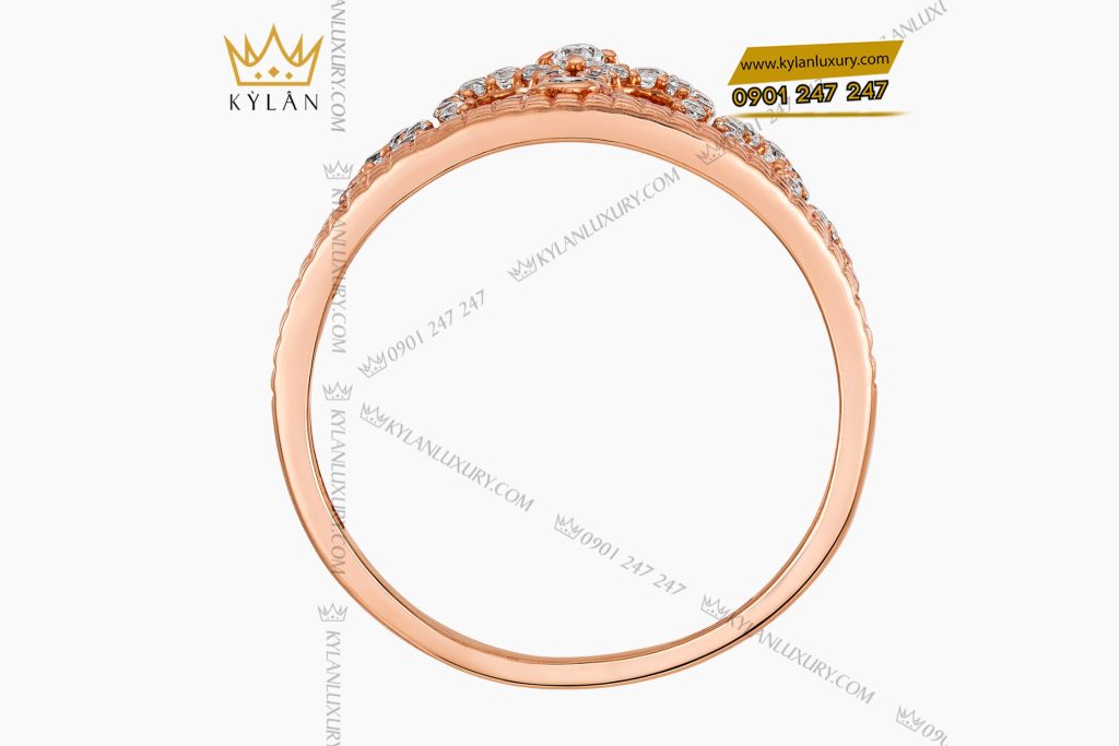 Nhẫn nữ vương miện vàng hồng Au750 đính kim cương