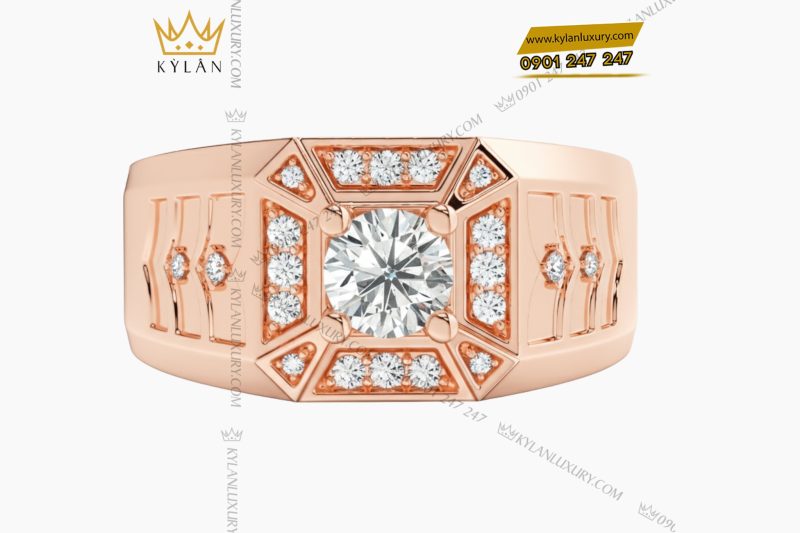 Nhẫn nam vàng hồng nguyên khối Au750 đính kim cương 