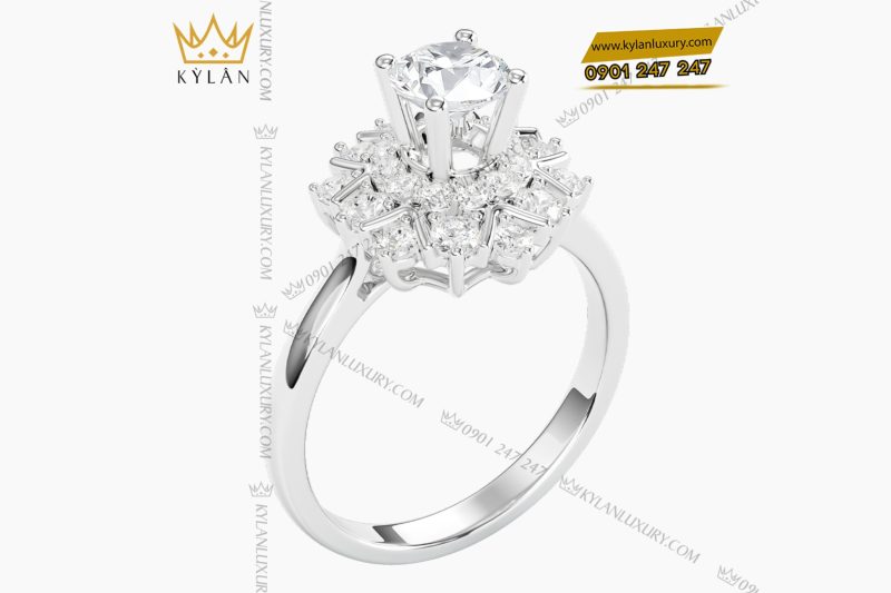 Nhẫn nữ kim cương vàng trắng nguyên khối Au750 