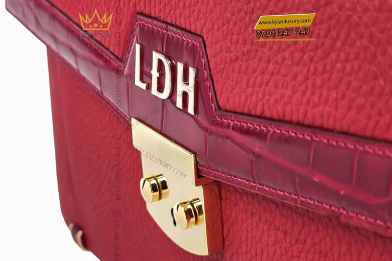 Túi xách da Togo mix da Alligator màu đỏ đính logo vàng LDH
