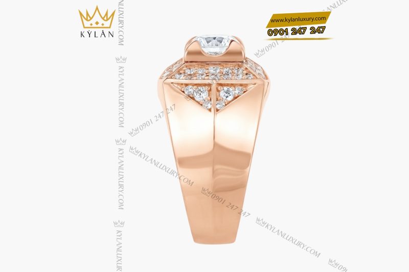 Nhẫn nam vàng hồng nguyên khối Au750 đính kim cương 