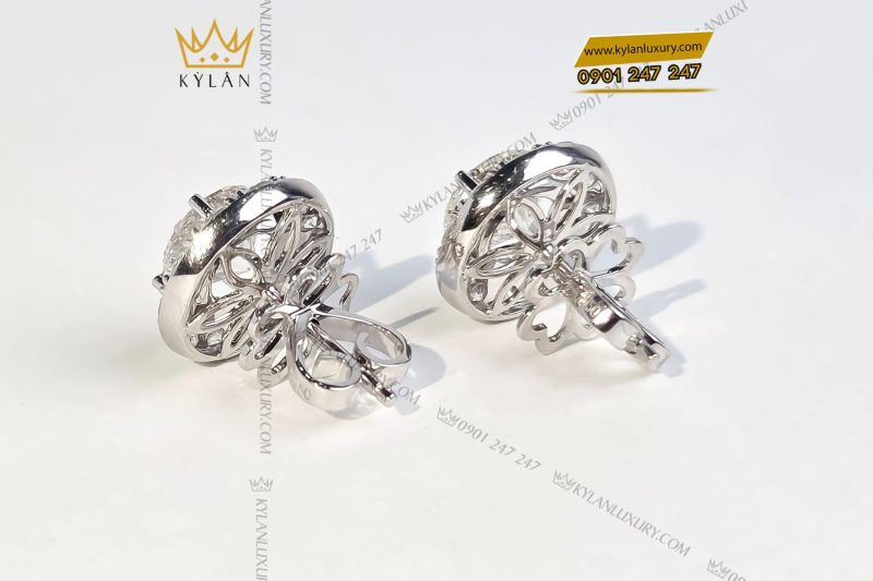 Cặp bông tai vàng trắng nguyên khối Au750 đính viên chủ kim cương 5ly4