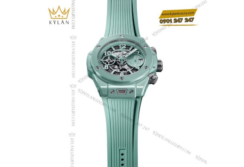 Dây cao su xanh bạc hà mềm mại, mang lại sự thoải mái và phong cách thể thao cho Hublot Big Bang Unico Mint Green Ceramic 42mm