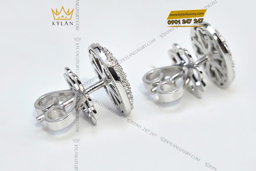 Kỳ Lân Luxury 5 30 Bông tai hình oval vàng trắng Au750 đính kim cương