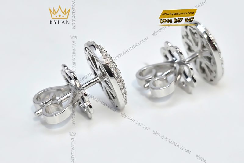 Bông tai hình oval vàng trắng Au750 đính kim cương