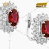 Bông tai vàng trắng Au750 đính kim cương và đá Ruby 