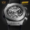 Hublot Big Bang Unico Titanium 44mm – đồng hồ thể thao sang trọng với vỏ titan siêu nhẹ, mặt số skeleton và dây cao su đen mạnh mẽ.