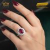 Nhẫn nữ vàng trắng nguyên khối Au750 đính kim cương và đá ruby