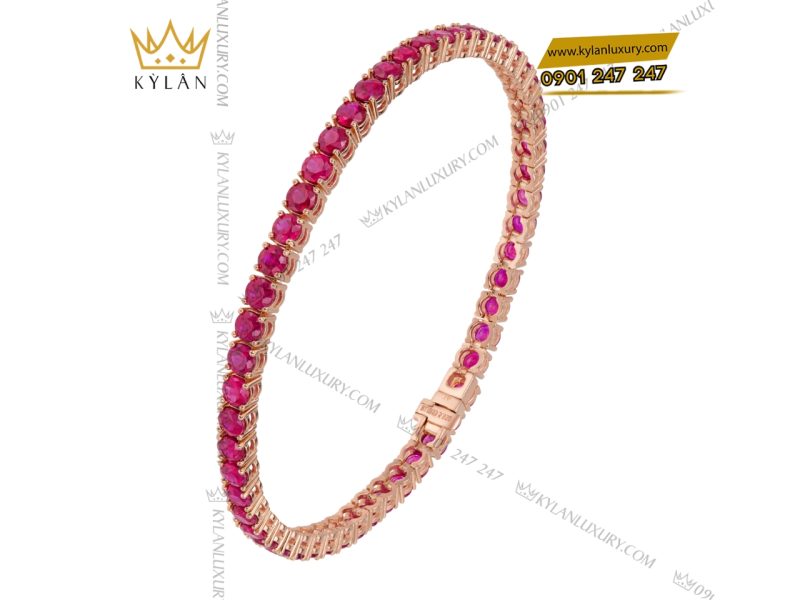 Lắc tay vàng hồng nguyên khối Au750 đính đá ruby
