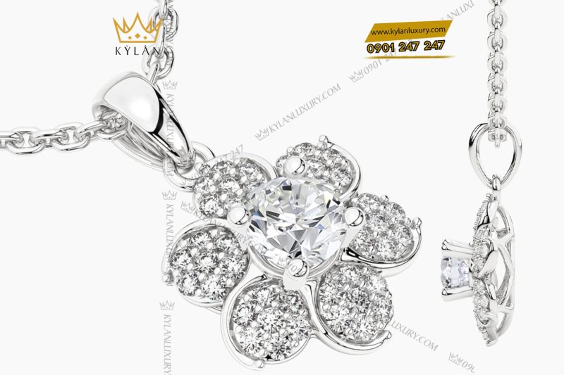Dây chuyền Cánh Hoa Tuyết vàng Au750 đính kim cương