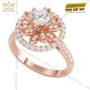 Nhẫn nữ vàng hồng nguyên khối Au750 đính kim cương 