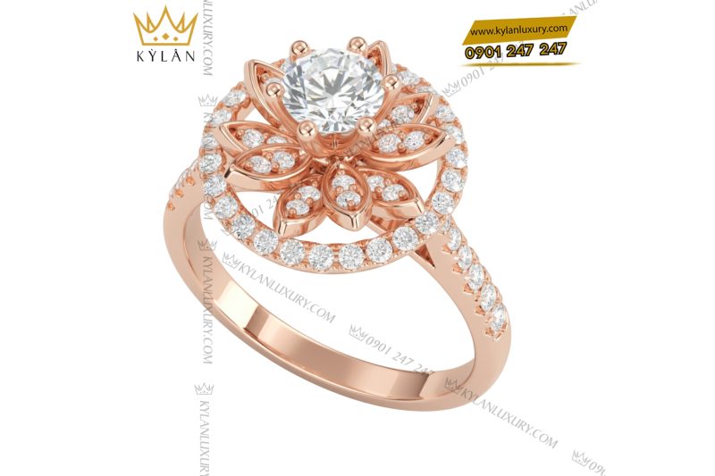 Nhẫn nữ vàng hồng nguyên khối Au750 đính kim cương 