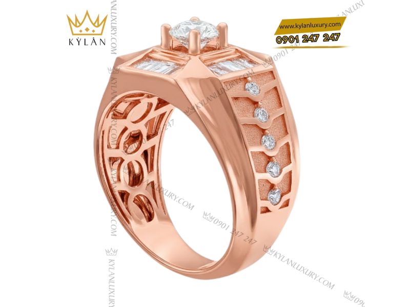 Nhẫn nam vàng hồng nguyên khối Au750 đính kim cương