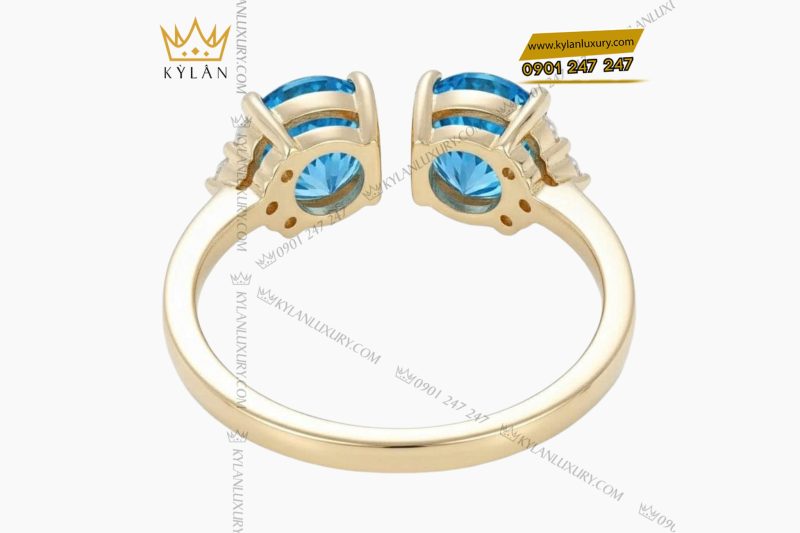 Nhẫn nữ vàng nguyên khối Au750 đính hai viên chủ đá Topaz
