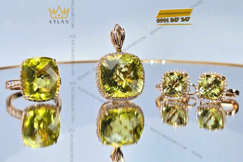 Mặt dây chuyền vàng hồng Au750 đính đá thạch anh vàng