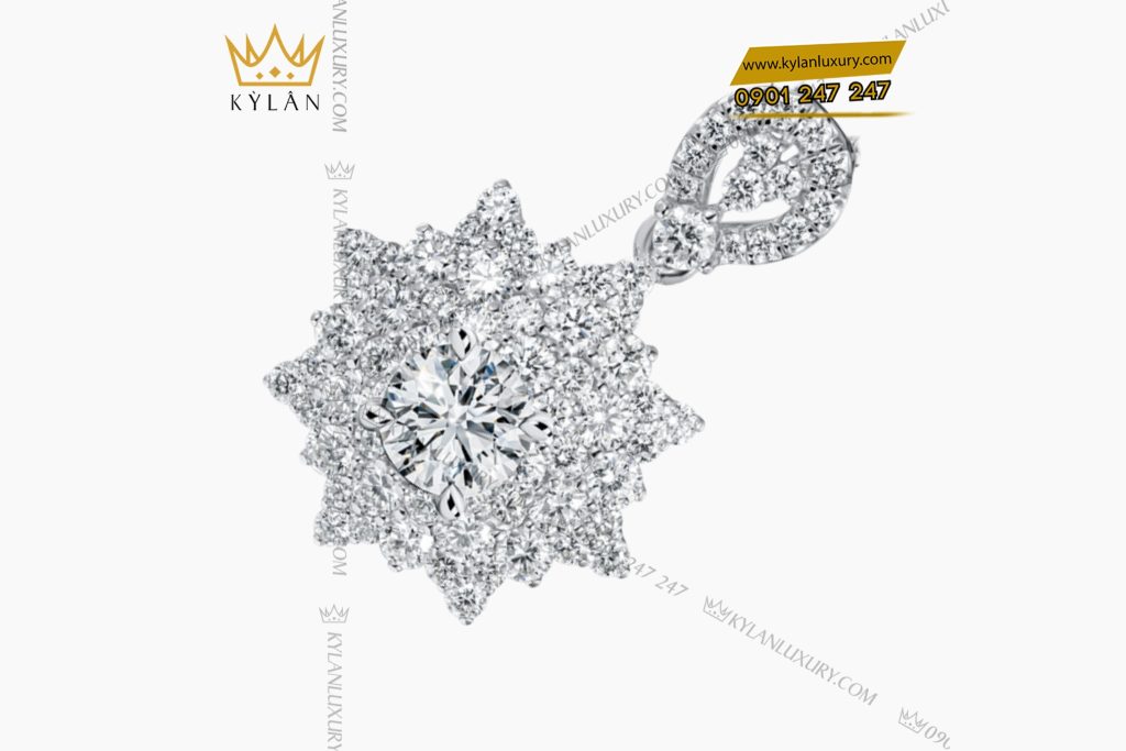 Kỳ Lân Luxury 5 70 Mặt dây chuyền kim cương vàng trắng nguyên khối Au750