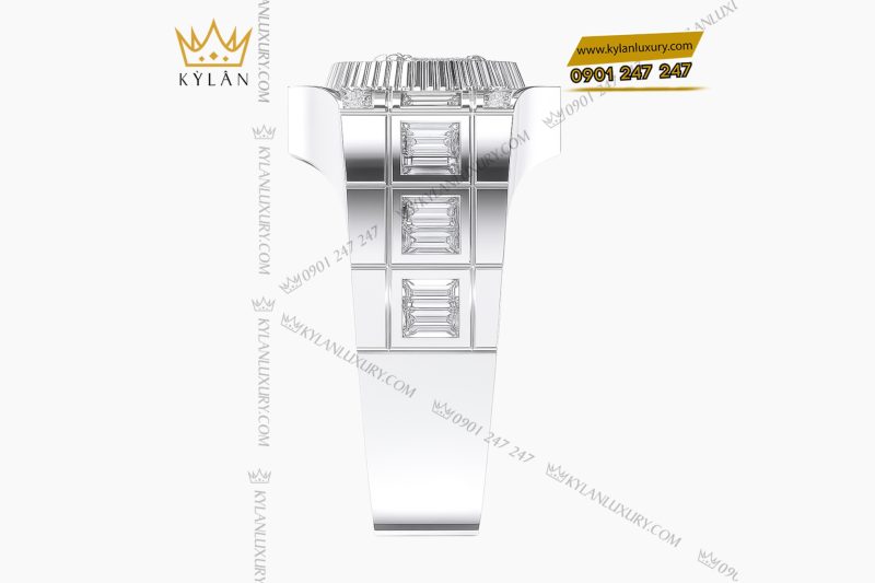 Nhẫn Rolex vàng trắng nguyên khối Au750 đính kim cương