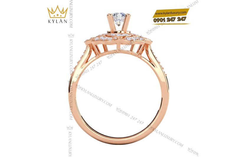 Nhẫn nữ vàng hồng nguyên khối Au750 đính kim cương 