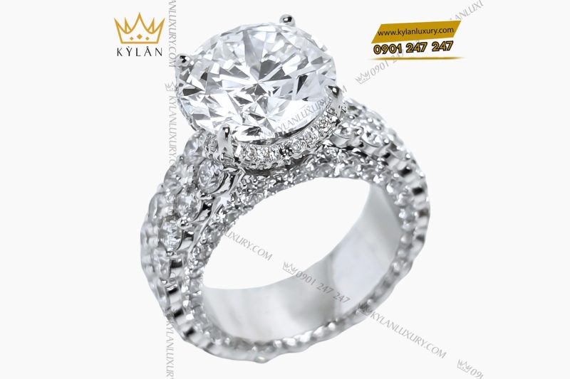 Nhẫn nữ vàng trắng nguyên khối Au750 đính viên kim cương chủ 10ly4