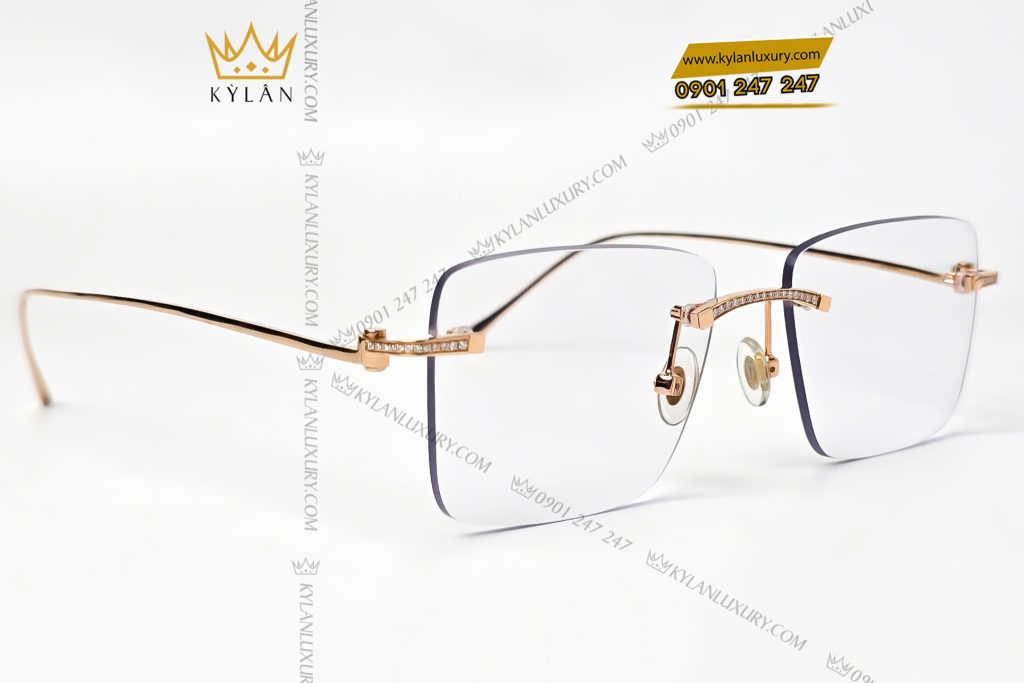 Mắt kính vàng hồng nguyên khối Au750 đính kim cương 12 Kỳ Lân Luxury 5 85 Mắt kính vàng hồng nguyên khối Au750 đính kim cương