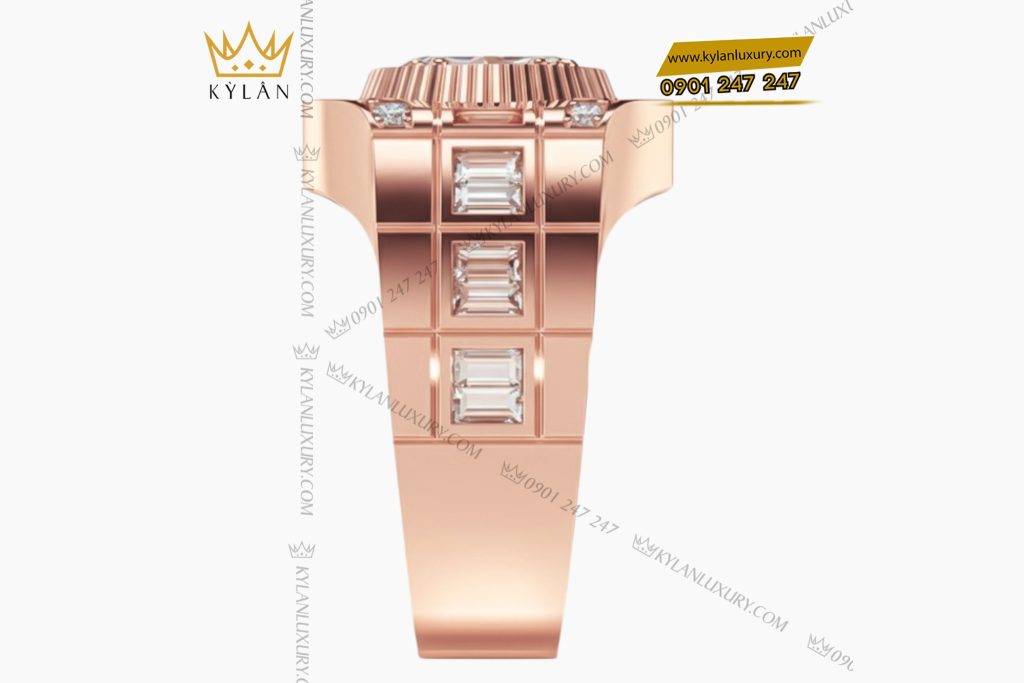 Nhẫn Rolex vàng hồng nguyên khối Au750 đính kim cương và đá ruby đỏ