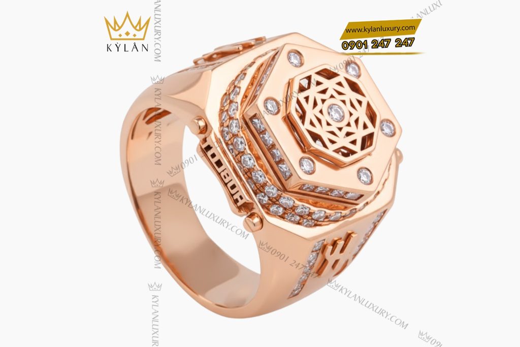 Nhẫn Hublot vàng hồng nguyên khối Au750 đính kim cương