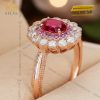 Nhẫn nữ vàng hồng nguyên khối Au750 đính kim cương và đá ruby 
