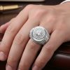 Nhẫn nam vàng trắng nguyên khối Au750 đính kim cương