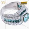Nhẫn nam vàng trắng nguyên khối Au750 đính kim cương & đá xanh lục