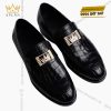 Giày nam da cá Alligator black đính logo vương miện vàng full kim cương