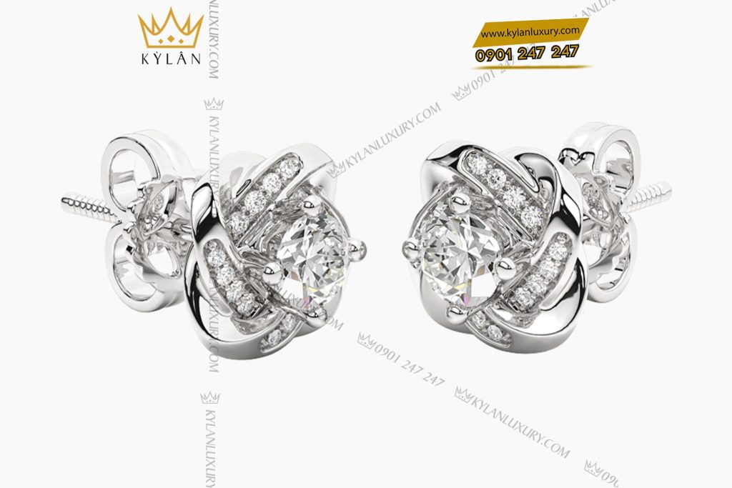 Bông tai vàng trắng Au750 đính kim cương 11 Kỳ Lân Luxury 5 97 Bông tai vàng trắng Au750 đính kim cương