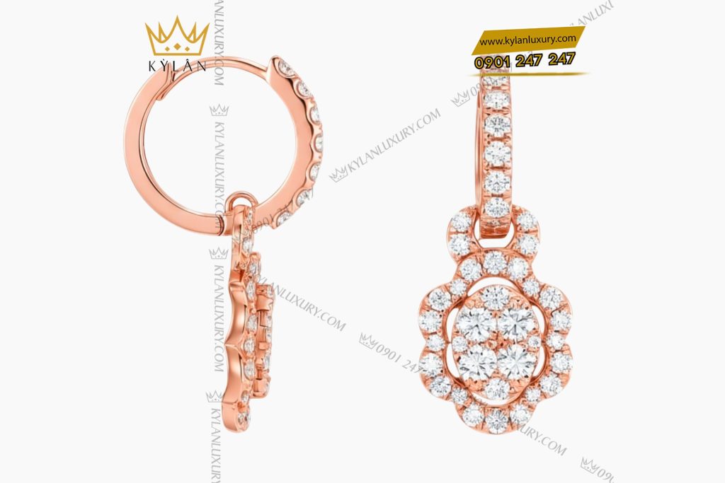 Bông tai vàng hồng Au750 đính kim cương 11 Kỳ Lân Luxury 5 98 Bông tai vàng hồng Au750 đính kim cương
