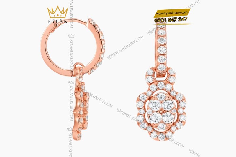 Bông tai vàng hồng Au750 đính kim cương