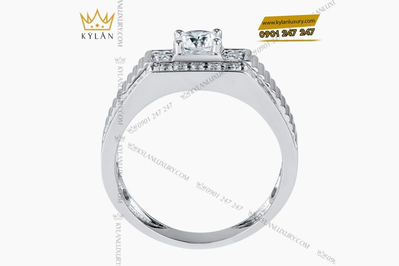 Nhẫn nam vàng trắng Au750 đính kim cương