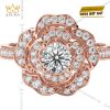 Nhẫn nữ vàng hồng nguyên khối Au750 đính kim cương 