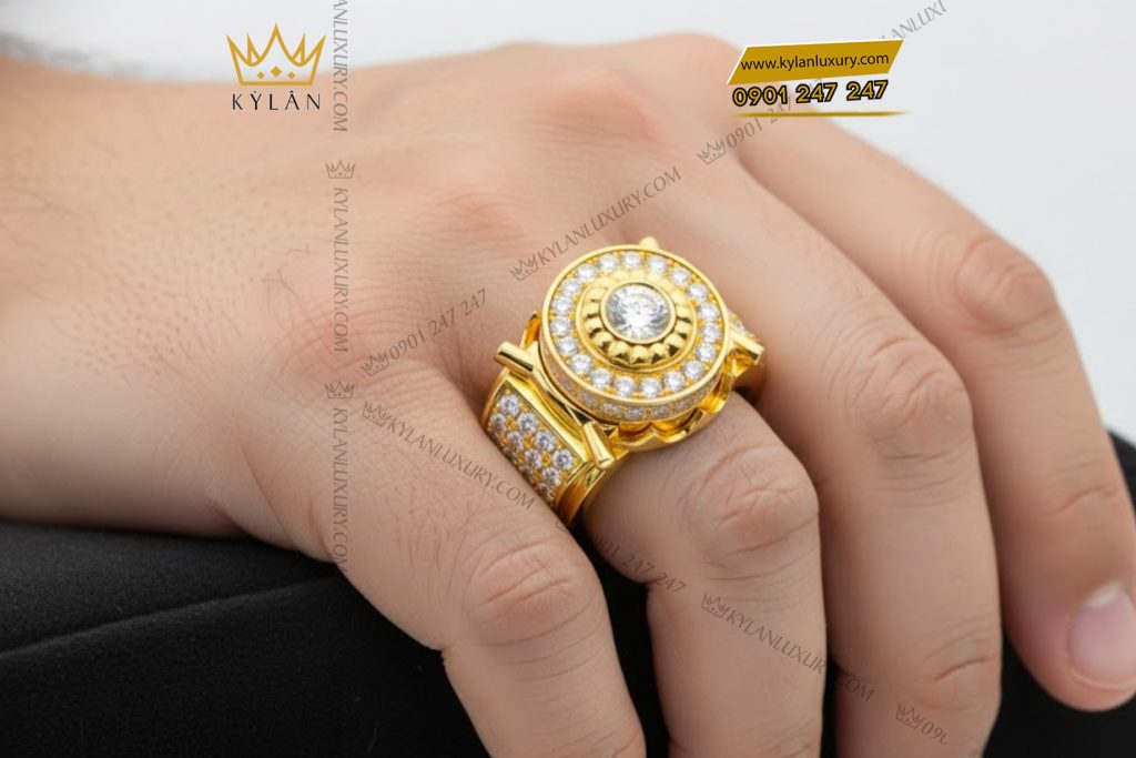 Nhẫn nam vàng vàng Au750 đính kim cương