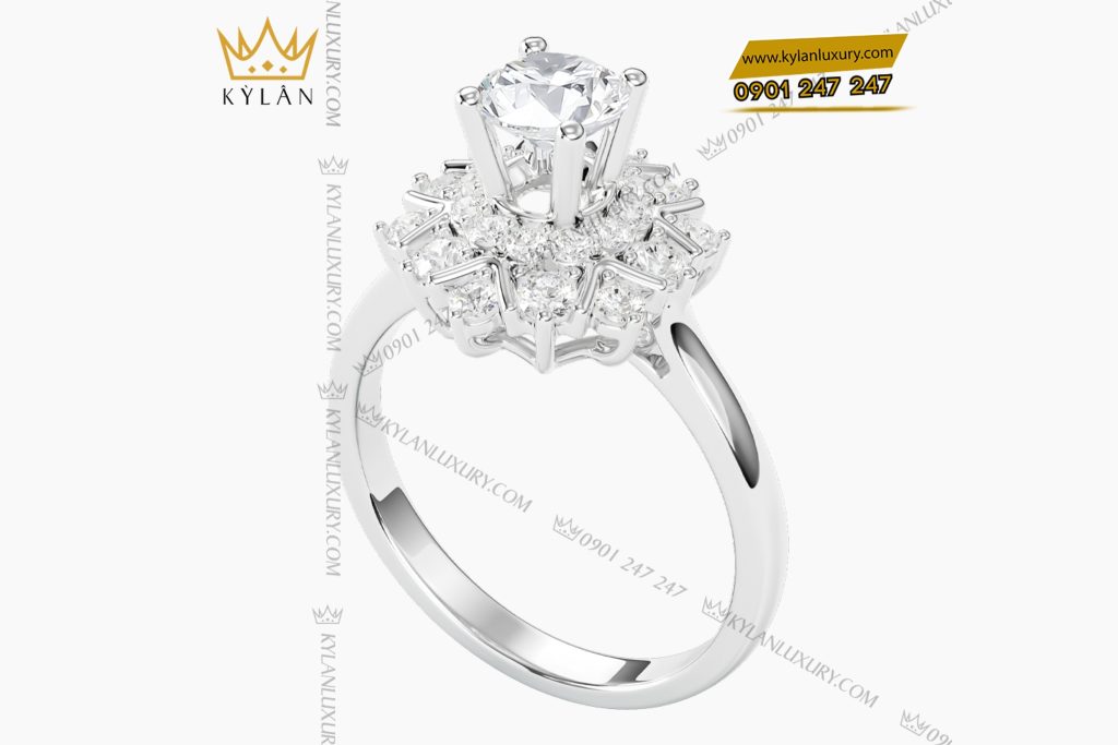 Kỳ Lân Luxury 6 14 Nhẫn nữ kim cương vàng trắng nguyên khối Au750 