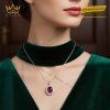 Mặt dây chuyền vàng trắng nguyên khối Au750 đính kim cương và đá ruby