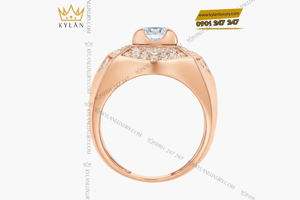 Nhẫn nam vàng hồng nguyên khối Au750 đính kim cương 