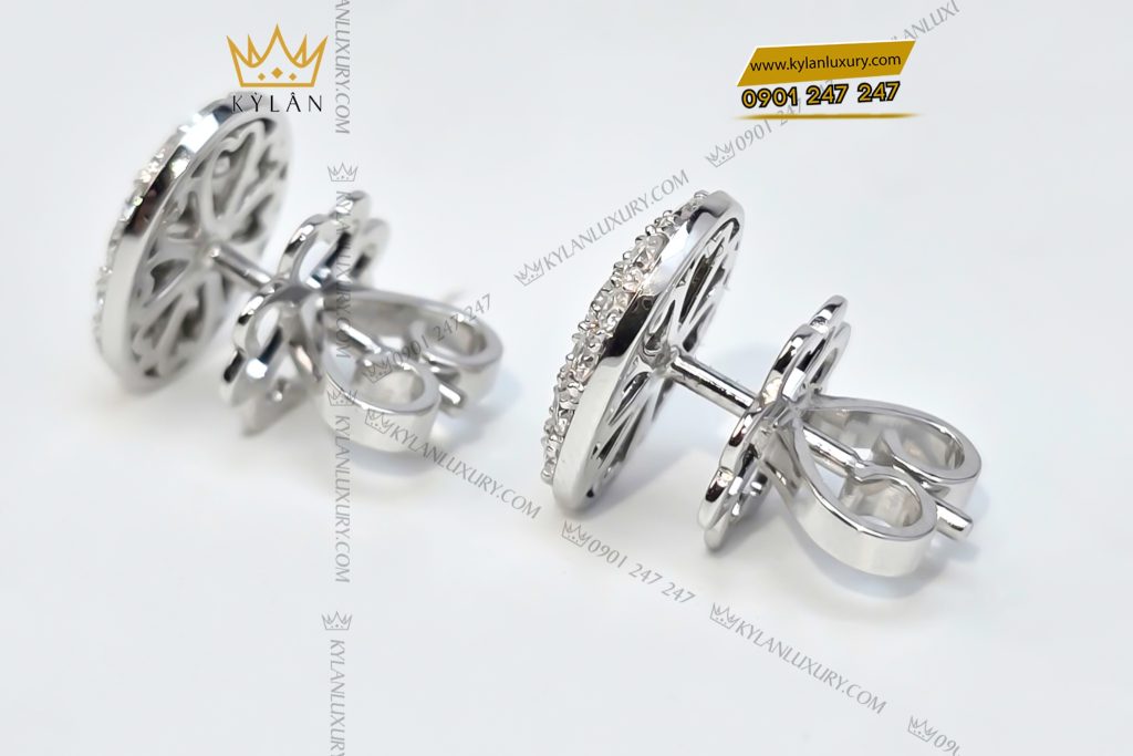 Bông tai hình oval vàng trắng Au750 đính kim cương