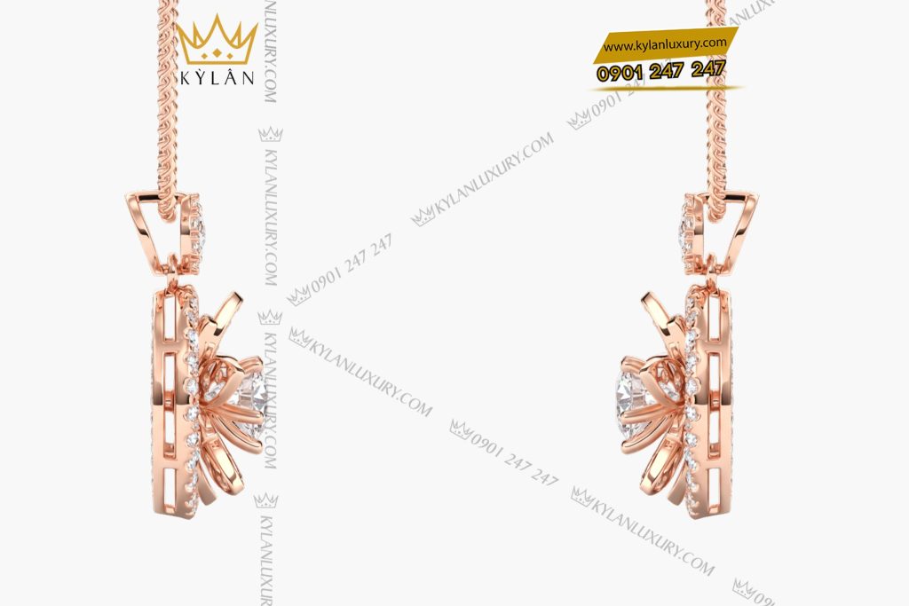 Mặt dây chuyền vàng hồng nguyên khối Au750 đính kim cương 