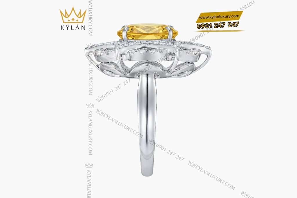 Kỳ Lân Luxury 6 33 Nhẫn nữ vàng trắng nguyên khối Au750 đính kim cương và đá Sapphire vàng